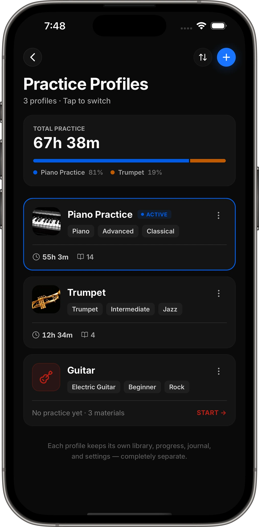 PracticePal progress dashboard